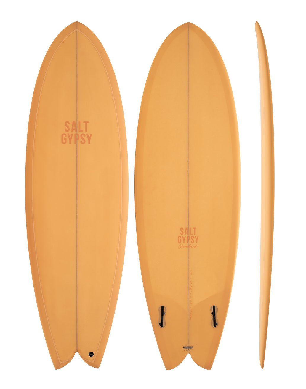 Salt Gypsy - Shorebird - mustard coloured twin fin surfboard