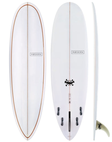 Modern Surfboards - Love Child - white mid length surfboard