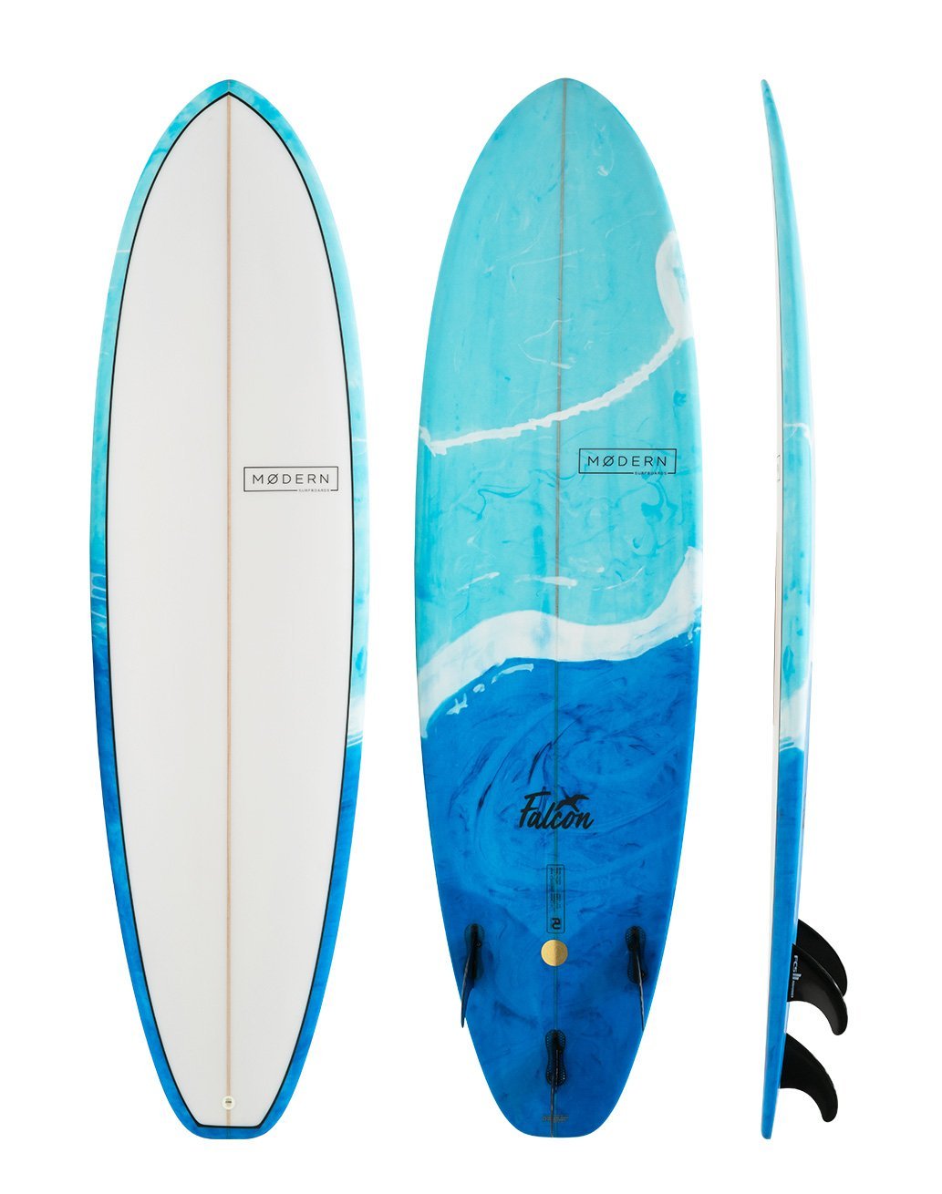 Modern Surfboards - Falcon - two tone blue mid length surfboard
