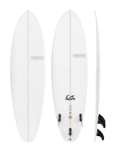 Modern Surfboards - Falcon - white mid length surfboard