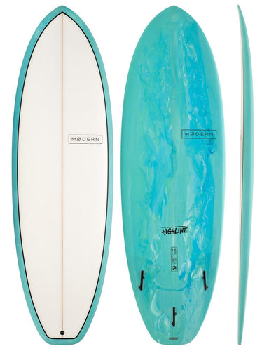 Modern Surfboards - Highline - sea green and white shotrboard