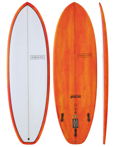 Modern Surfboards - Highline - orange and white shotrboard