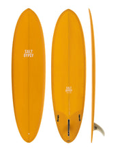 Load image into Gallery viewer, Salt Gypsy - Mid Tide - mustard coloured mid length surfboard

