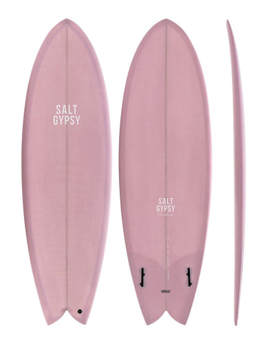 Salt Gypsy - Shorebird - dirty pink coloured twin fin surfboard