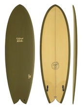 Load image into Gallery viewer, The Critical Slide Society Surfboards - The Angler - khaki green coloured twin fin surfboard
