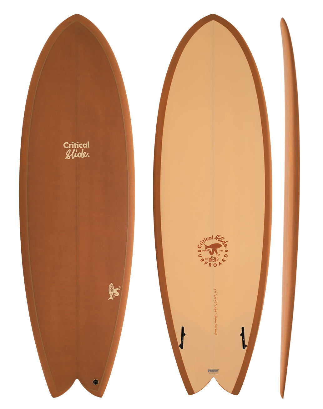The Critical Slide Society Surfboards - The Angler - ochre coloured twin fin surfboard